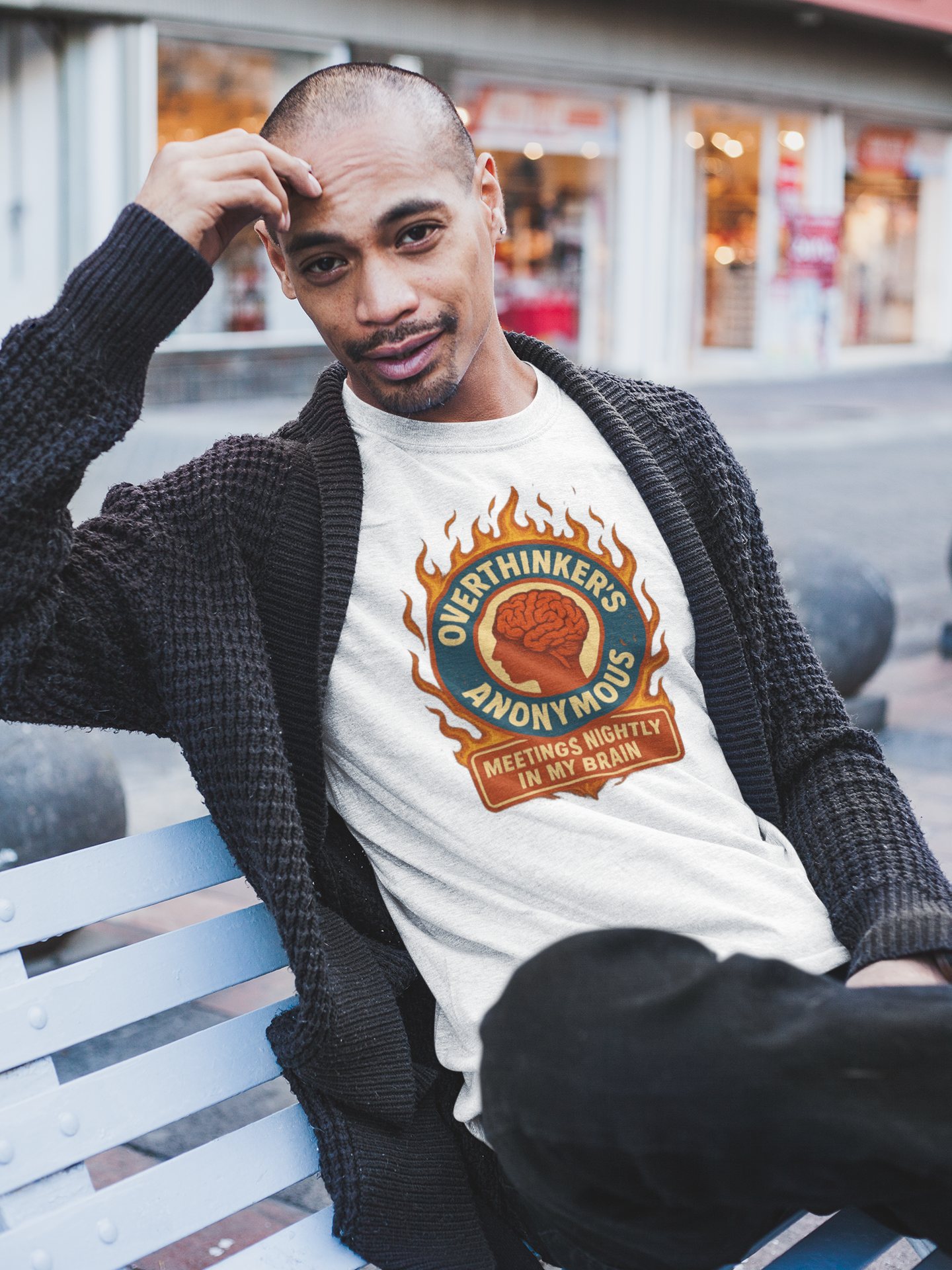 Overthinker’s Anonymous T-Shirt – “Meetings Nightly In My Brain”